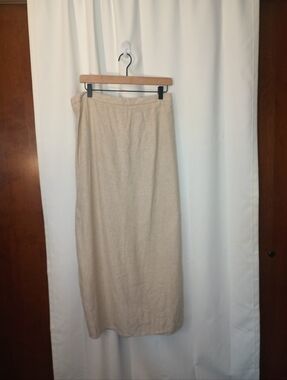 Old Navy Linen Maxi Skirt XL Natural Beige Slit Lagom Coastal Minimalist NWT